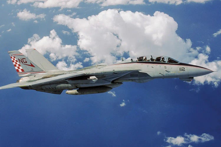 Colorful F-14 Tomcat Flying Among Puffy Clouds