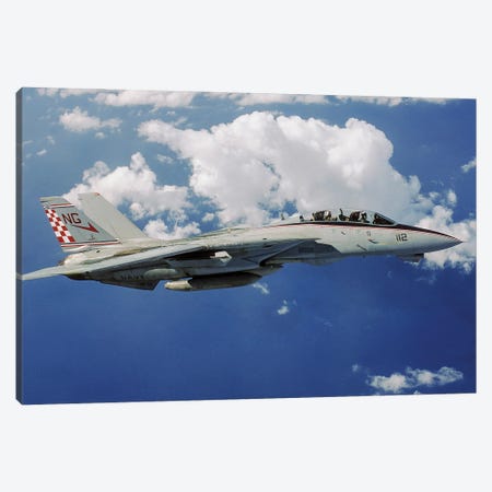 Colorful F-14 Tomcat Flying Among Puffy Clouds Canvas Print #TRK4083} by Dave Baranek Canvas Artwork