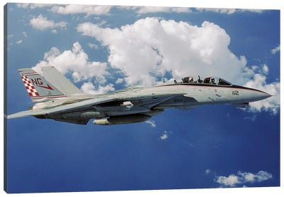 Colorful F-14 Tomcat Flying Among Puffy Clouds Canvas Art Print