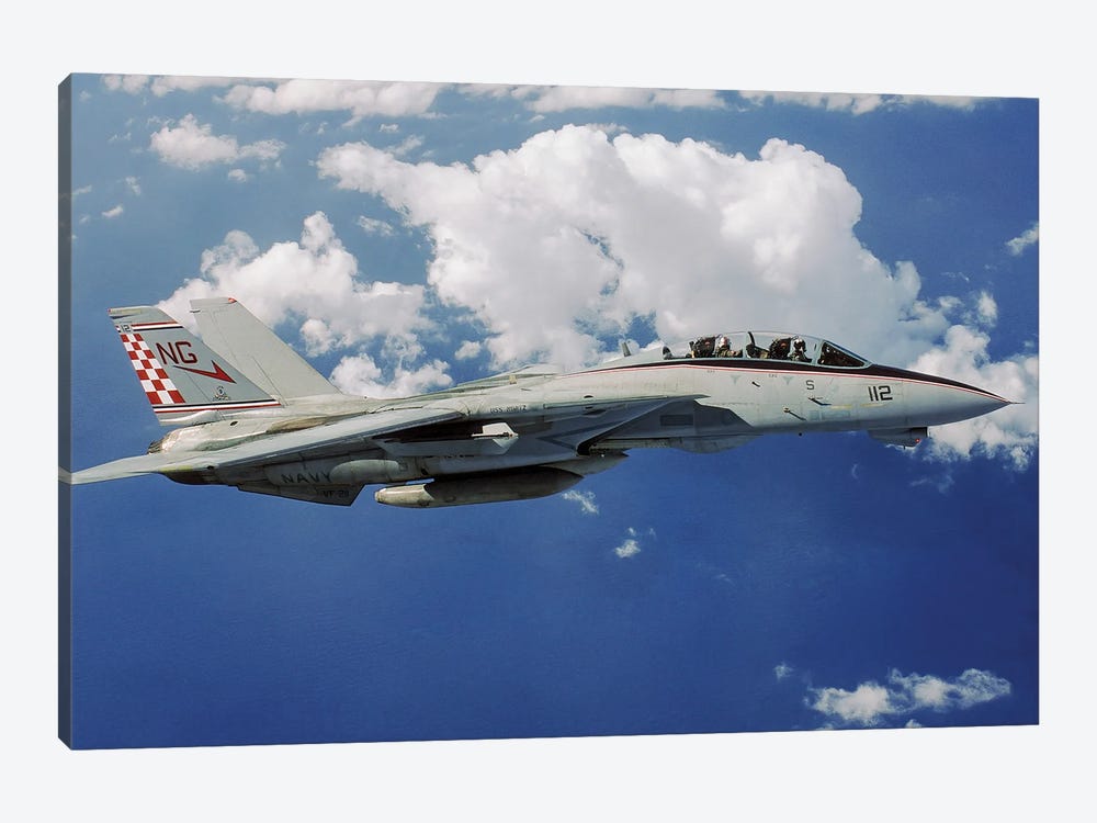 Colorful F-14 Tomcat Flying Among Puffy Clouds by Dave Baranek 1-piece Canvas Art