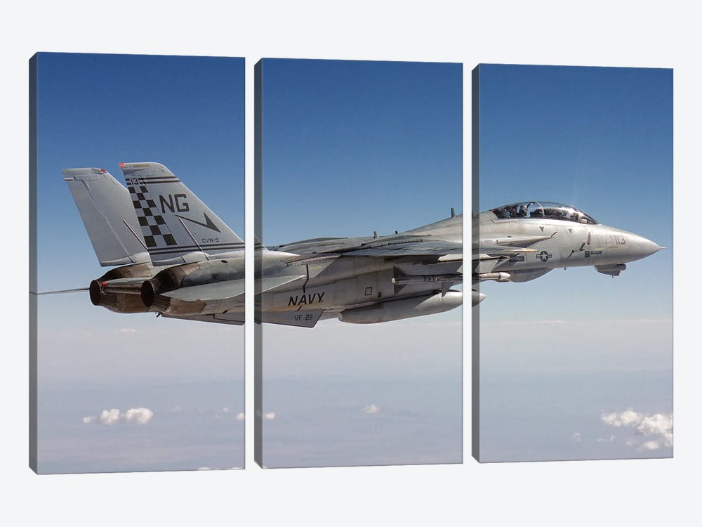 F-14A Tomcat Of Vf-211 Fighting Checkmates by Dave Baranek 3-piece Canvas Print