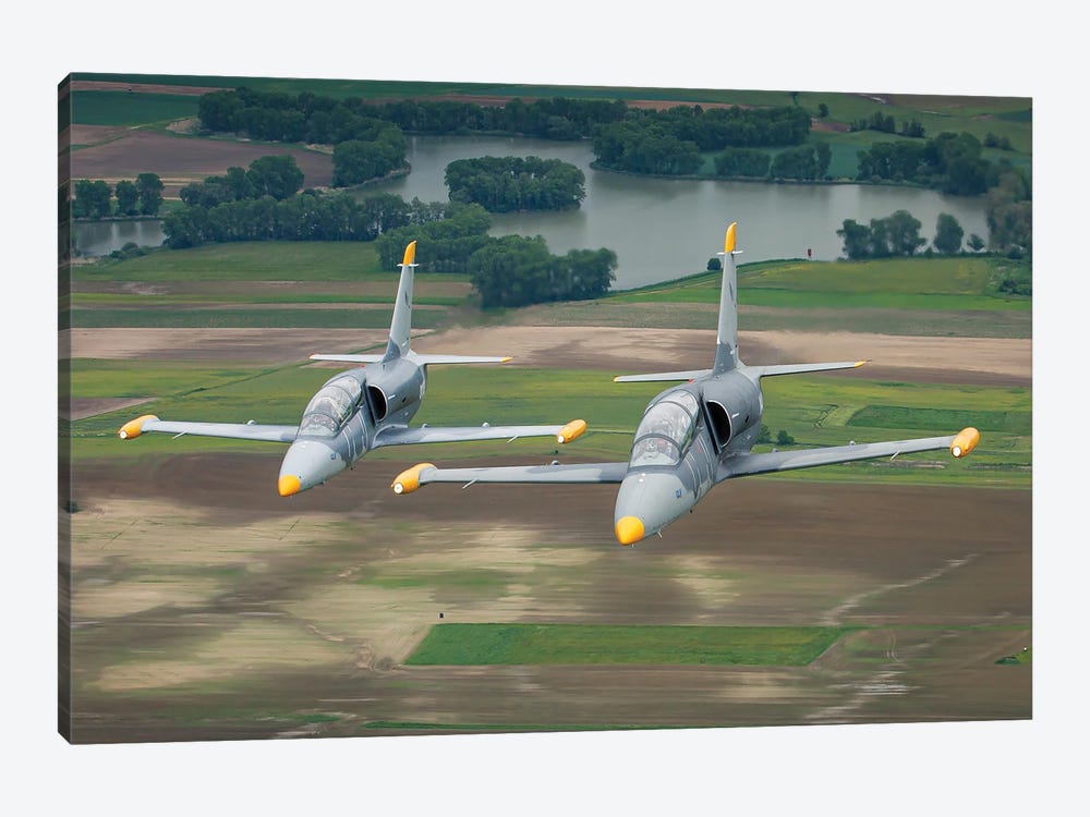 A Pair Of Czech Air Force L-39 Albatros Training Jets In Flight by Dirk Jan de Ridder 1-piece Canvas Print