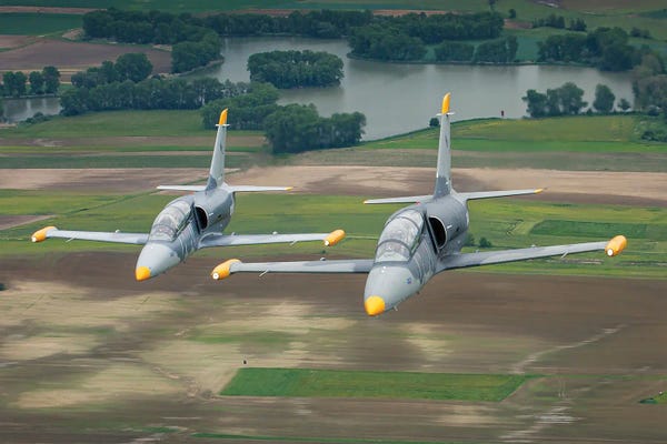 Military Aircraft: A Pair Of Czech Air Force L-39 Albatros Training Jets In Flight by Dirk Jan de Ridder