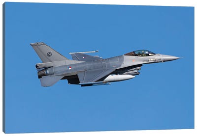 A Royal Netherlands Air Force F-16 Fighting Falcon Taking Off Canvas Art Print - Military Aircraft Art