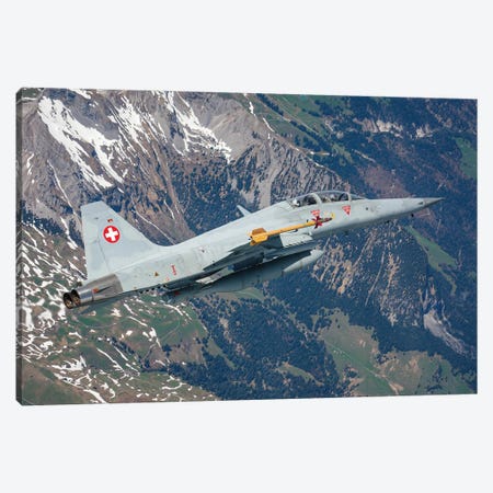 A Swiss Air Force F-5F Tiger II Flying Over The Swiss Alps I Canvas Print #TRK4091} by Dirk Jan de Ridder Canvas Art Print