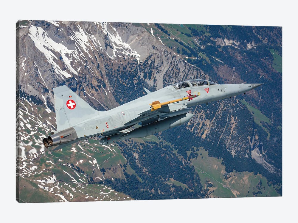 A Swiss Air Force F-5F Tiger II Flying Over The Swiss Alps I by Dirk Jan de Ridder 1-piece Canvas Print