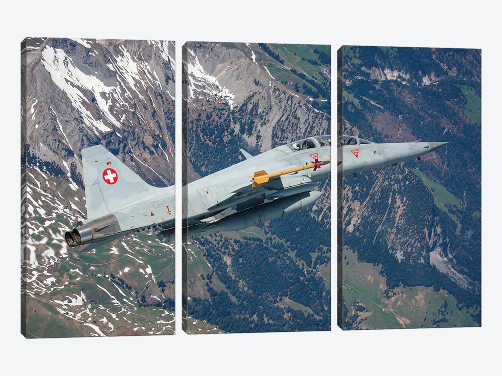 A Swiss Air Force F-5F Tiger II Flying Over The Swiss Alps I by Dirk Jan de Ridder 3-piece Art Print