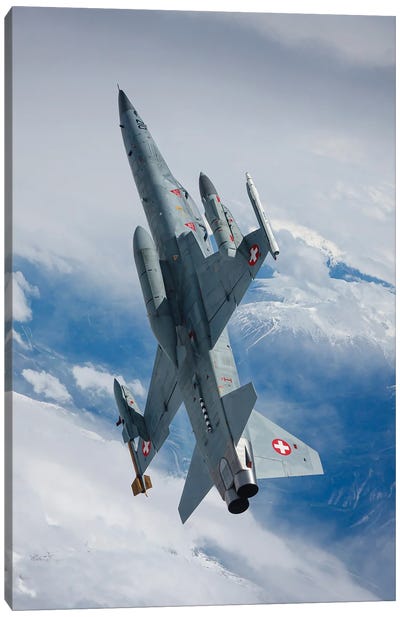 A Swiss Air Force F-5F Tiger II Flying Over The Swiss Alps II Canvas Art Print - Military Aircraft Art