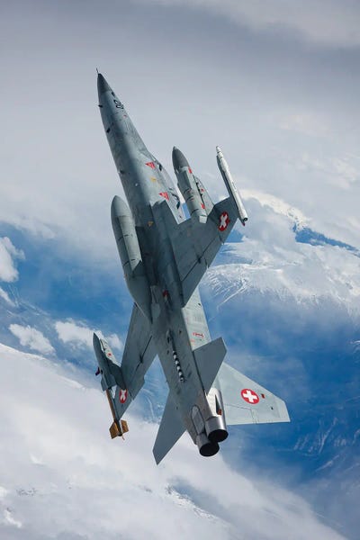 Military Aircraft: A Swiss Air Force F-5F Tiger II Flying Over The Swiss Alps II by Dirk Jan de Ridder