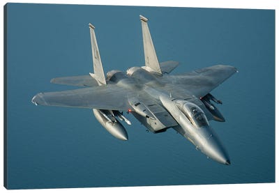 A Us Air Force F-15C Eagle Over The North Sea Canvas Art Print - Military Aircraft Art