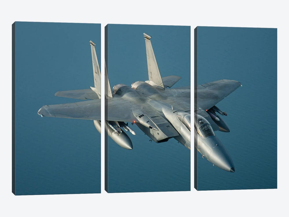 A Us Air Force F-15C Eagle Over The North Sea by Dirk Jan de Ridder 3-piece Canvas Wall Art