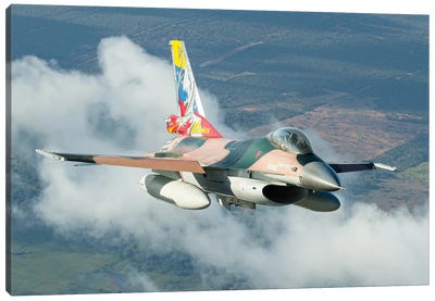 A Venezuelan Air Force F-16 Fighting Falcon Flying Over Brazil Canvas Art Print - Military Aircraft Art