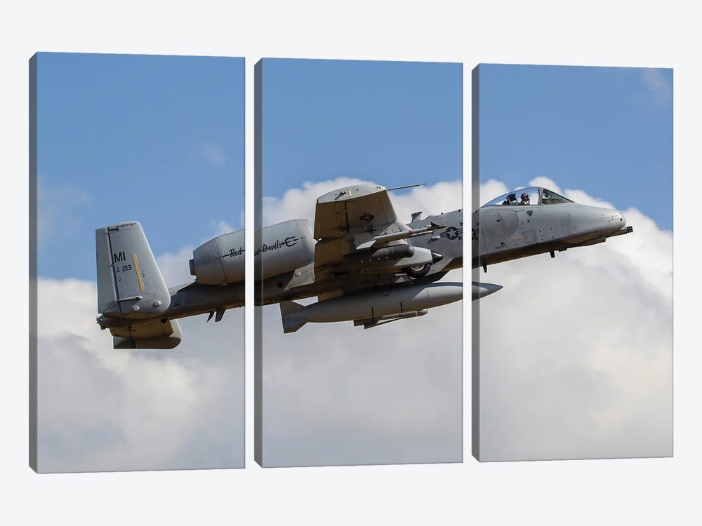 A-10C Of The Michigan Air National Guard Taking Off by Erik Roelofs 3-piece Canvas Art Print