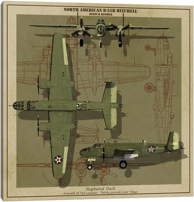 A B-25B Mitchell Medium Bomber Plane Of World War II Canvas Art Print - Military Aircraft Art
