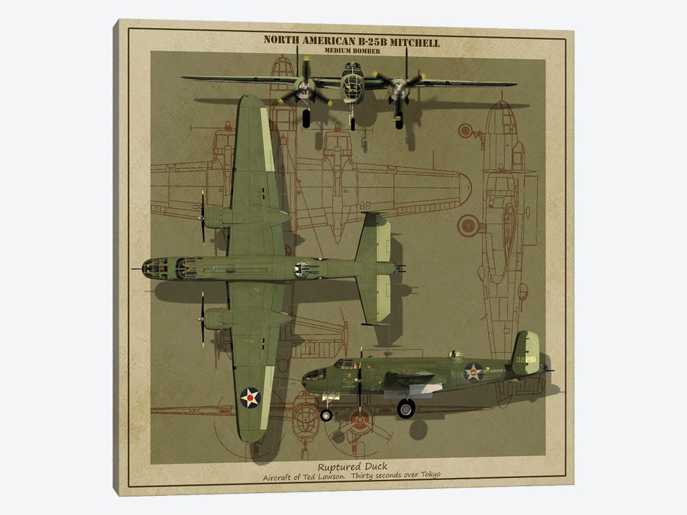 A B-25B Mitchell Medium Bomber Plane Of World War II by Kurt Miller 1-piece Canvas Art Print