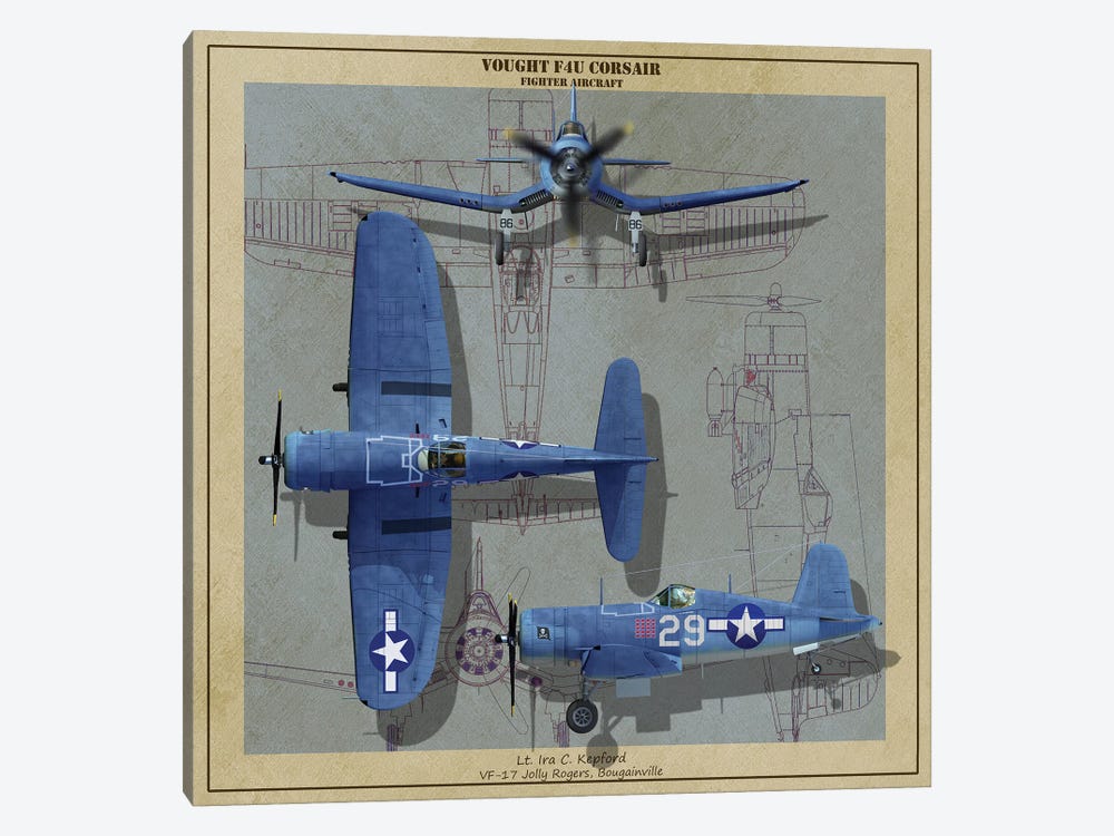 F4U Corsair Fighter Aircraft Of World War II by Kurt Miller 1-piece Canvas Wall Art