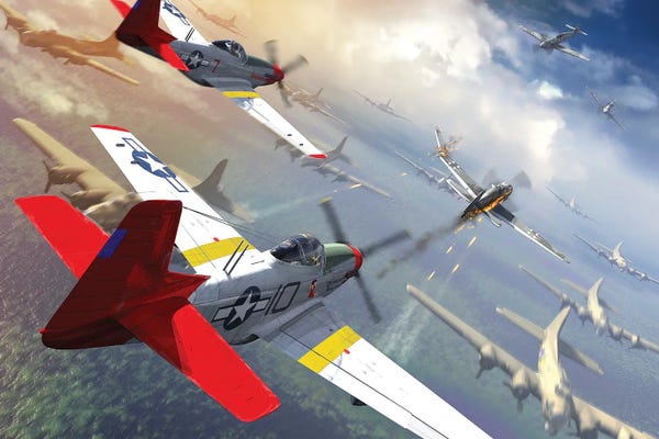 Military Aircraft: P-51 Mustangs Escorting B-17 Bombers From German Fighter Planes by Kurt Miller