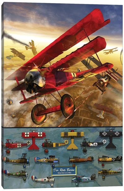 The Red Baron Poster, Showing The Fokker Triplane Of The German Air Force In Wwi Canvas Art Print - Military Aircraft Art