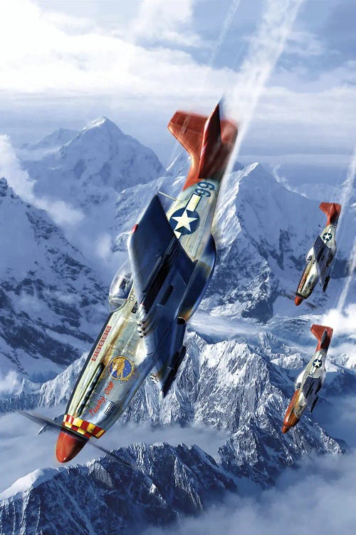 Tuskegee Airmen Flying Near The Alps In Their P-51 Mustangs