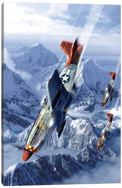 Tuskegee Airmen Flying Near The Alps In Their P-51 Mustangs Canvas Art Print - Military Art