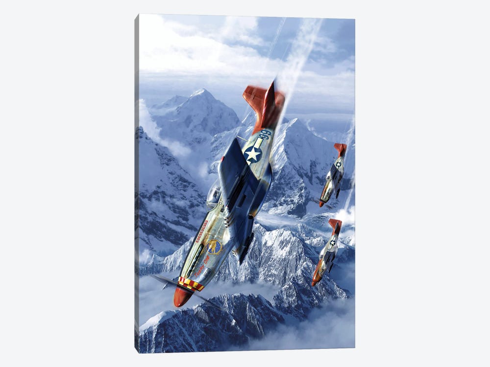 Tuskegee Airmen Flying Near The Alps In Their P-51 Mustangs by Kurt Miller 1-piece Canvas Art Print
