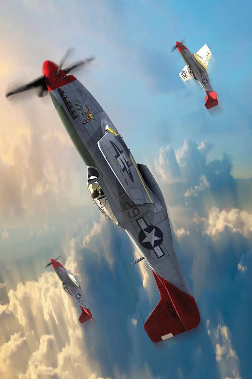 Tuskegee Airmen Flying Their P-51 Mustangs