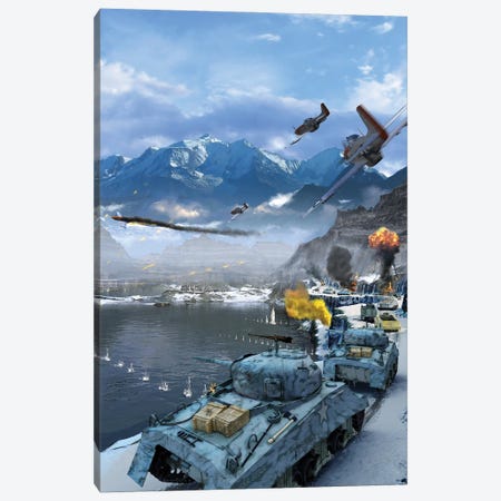 Us Sherman Tanks Moving Along The Alps To A German Stronghold During World War II Canvas Print #TRK4113} by Kurt Miller Canvas Artwork