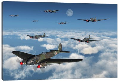 A Squadron Of German Heinkels On A Bombing Mission Canvas Art Print - Military Aircraft Art