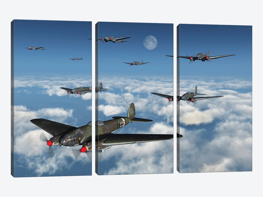 A Squadron Of German Heinkels On A Bombing Mission by Mark Stevenson 3-piece Canvas Print