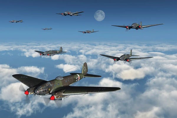 Military Aircraft: A Squadron Of German Heinkels On A Bombing Mission by Mark Stevenson