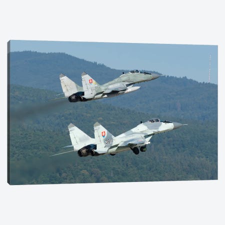 A Pair Of Slovak Air Force Mig-29As Scrambling For Quick Reaction Alert Mission Canvas Print #TRK4116} by Simone Marcato Canvas Art Print