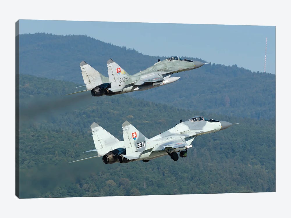 A Pair Of Slovak Air Force Mig-29As Scrambling For Quick Reaction Alert Mission by Simone Marcato 1-piece Art Print