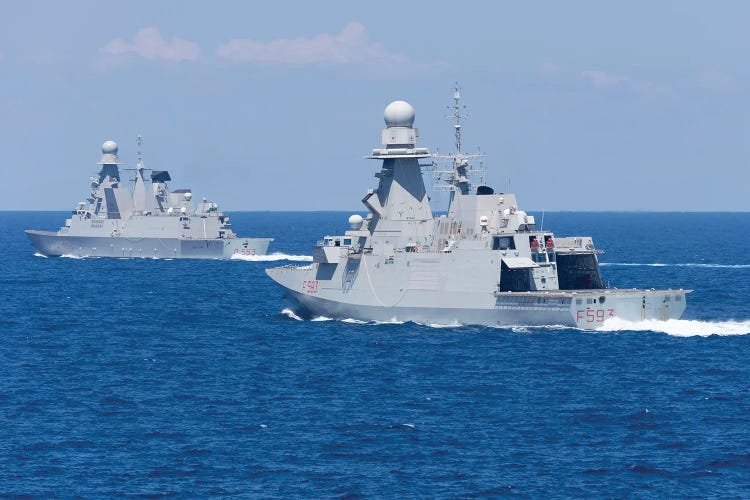 Italian Navy Frigate Carabiniere Underway With Ddg Andrea Doria