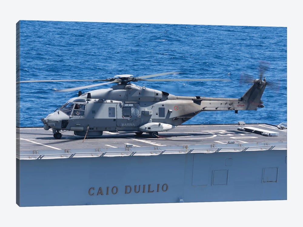 Italian Navy Sh90A On The Flight Deck Of Ddg Caio Duilio by Simone Marcato 1-piece Canvas Art Print