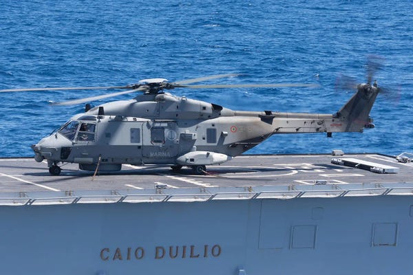 Simone Marcato: Italian Navy Sh90A On The Flight Deck Of Ddg Caio Duilio by Simone Marcato