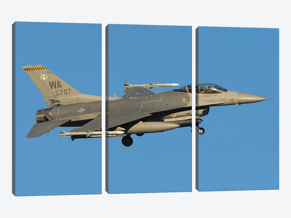 Us Air Force F-16C On Short Final At Nellis Air Force Base, Nevada by Simone Marcato 3-piece Canvas Artwork