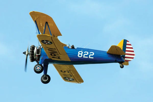 Military Aircraft: Boeing Stearman Replica Biplane In Flight, Manching, Germany by Timm Ziegenthaler