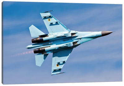 Ukrainian Air Force Sukhoi Su-27 Flanker In Flight, Hradec Kralove, Czech Republic Canvas Art Print - Military Aircraft Art