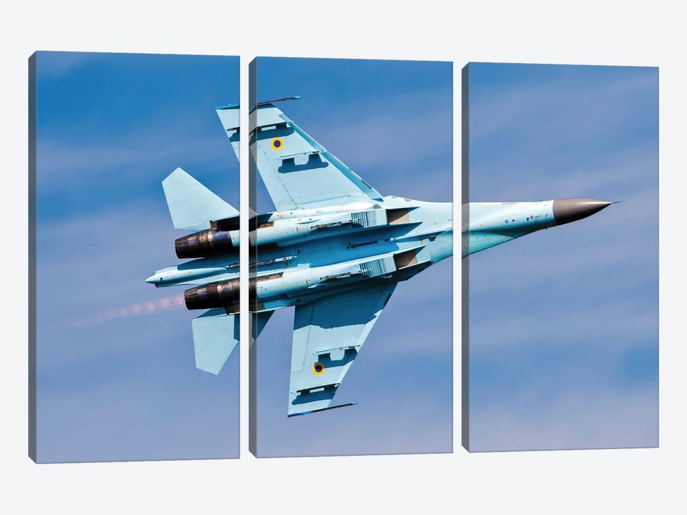 Ukrainian Air Force Sukhoi Su-27 Flanker In Flight, Hradec Kralove, Czech Republic by Timm Ziegenthaler 3-piece Canvas Print