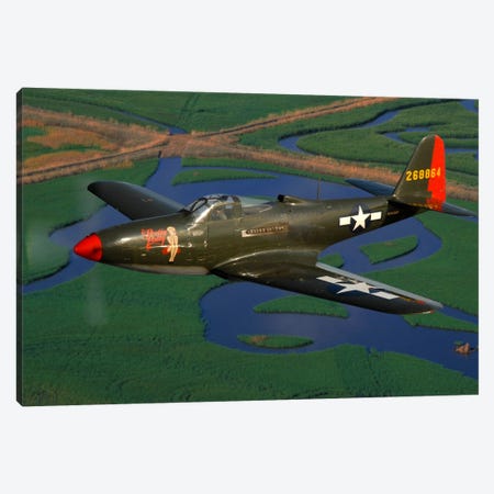 P-63 Kingcobra Flying Over Northern California Canvas Print #TRK414} by Phil Wallick Canvas Art Print