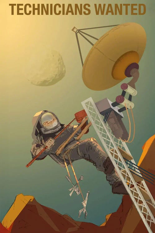 Technicians Wanted - Space Travel Recruitment Poster