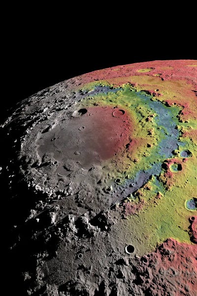 The Orientale Impact Basin On The Western Limb Of The Moon, Combining Shaded Relief With Free Air Gravity