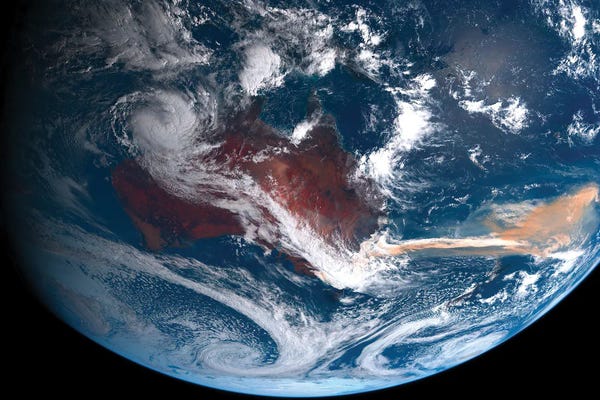 Stocktrek Images: Plume Of Smoke And Ash Streaming Away From Wildfires On The Southeastern Coast Of Australia by Stocktrek Images