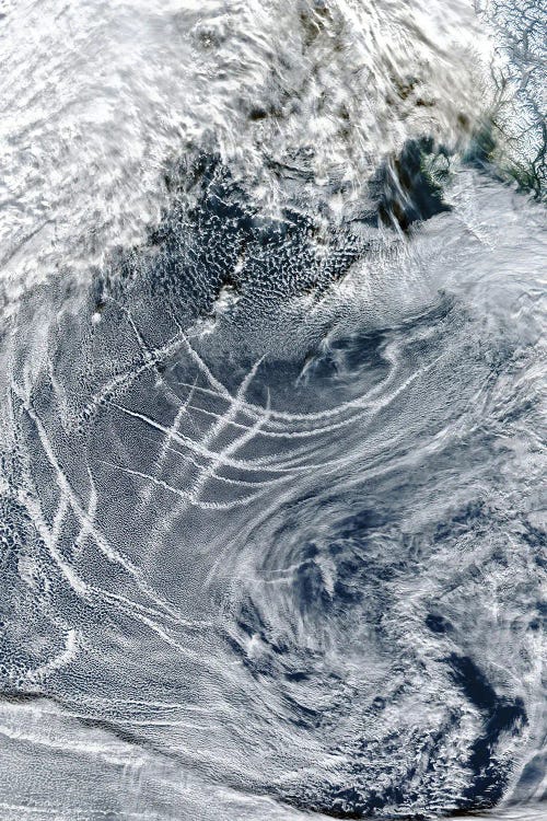 Satellite Image Of Ship Tracks Intersecting In The Waters Off The Pacific Coast Of North America