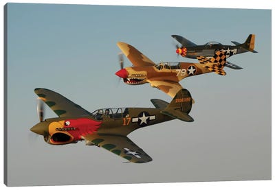 Two P-40 Warhawks And A P-51D Mustang Flying Over Chino, California Canvas Art Print