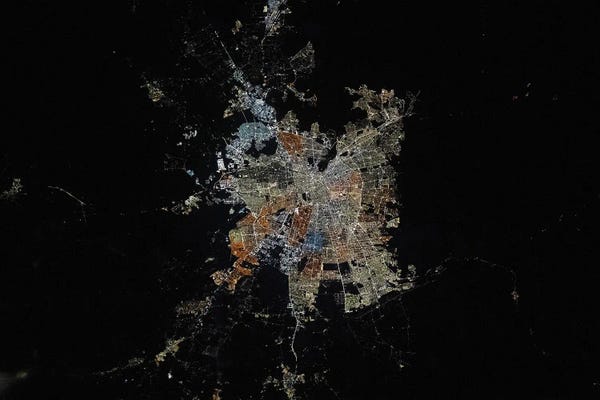 Astronomy & Space Collection: View From Space Of Santiago, Chile’s Capital City, Showing Its City Lights At Night by Stocktrek Images