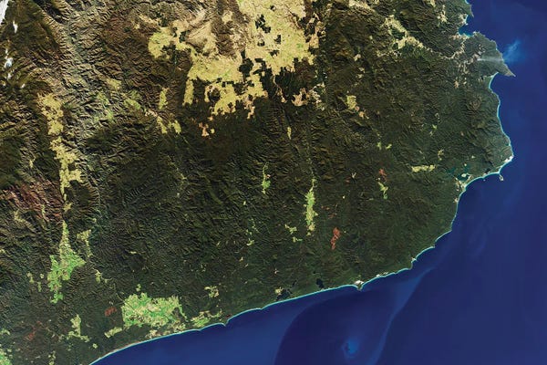 Stocktrek Images: Cloudless Satellite View Of Southeastern Australia Along The Border Of Victoria And New South Wales by Stocktrek Images