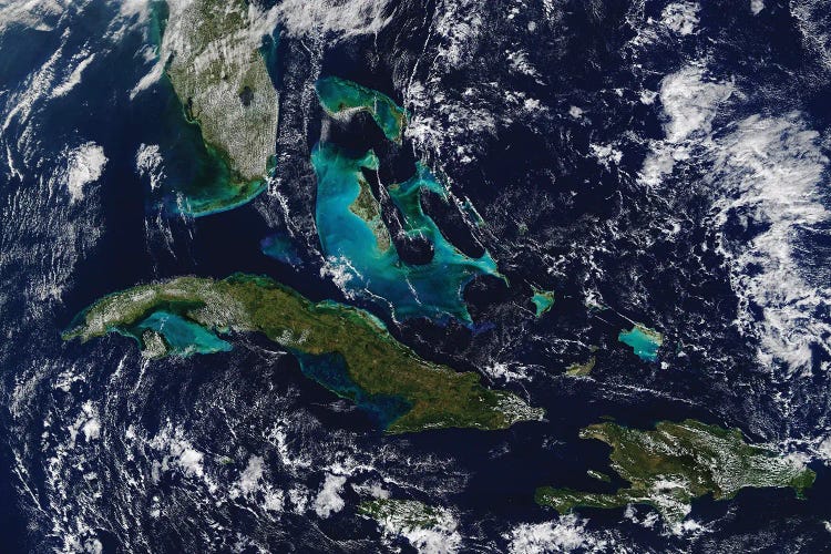 Satellite View Of Cuba, The Bahamas And Florida