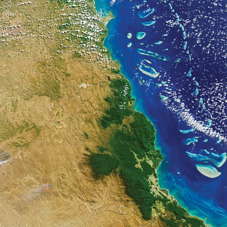 Natural-Color Satellite View Of The Daintree Rainforest In Far North Queensland, Australia