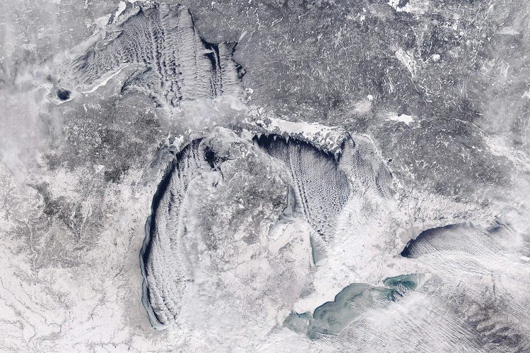 Natural-Color Satellite View Of North America's Great Lakes In The Winter